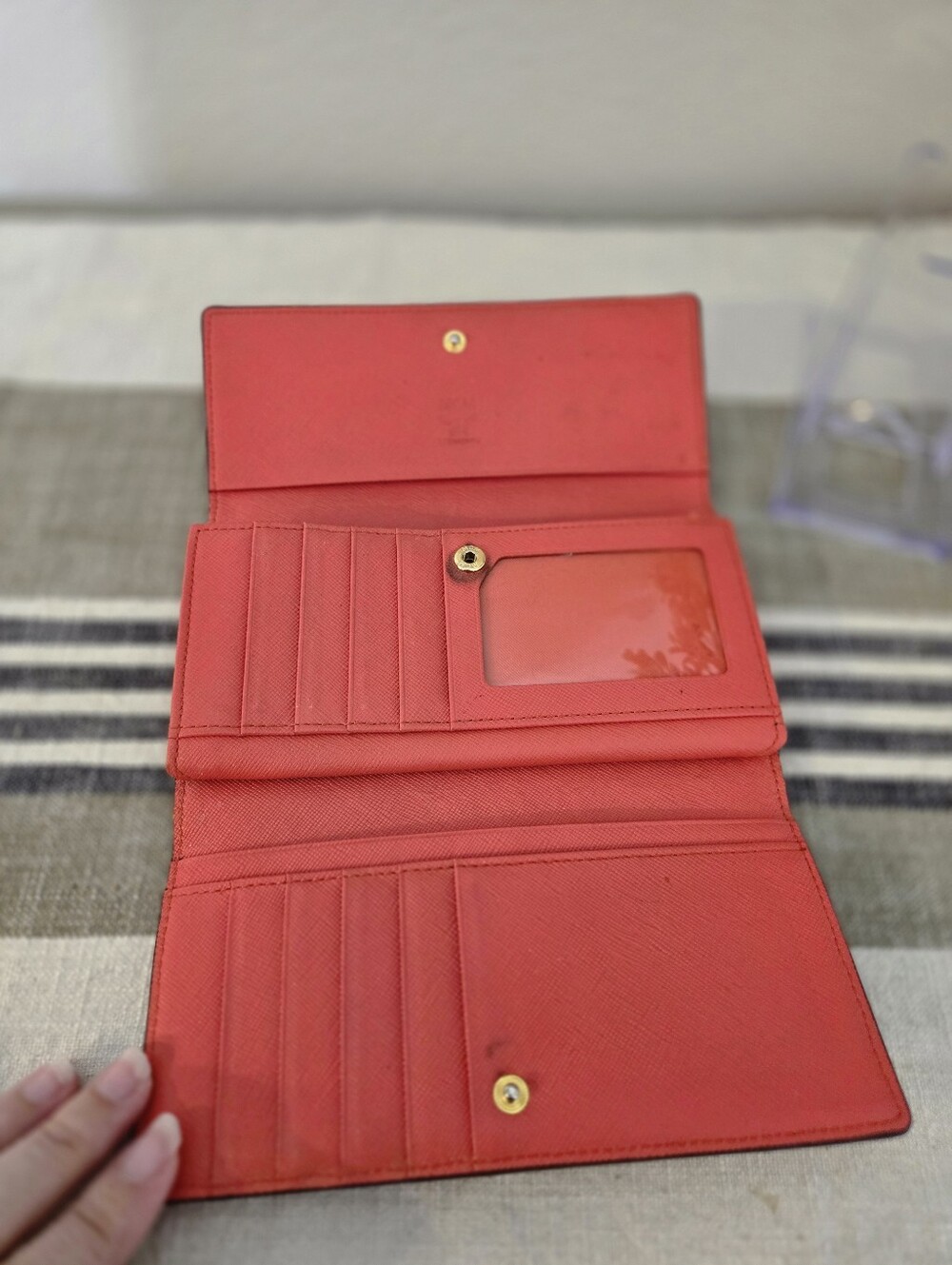 MCM Coral Red Embossed Leather Long Wallet with Gold Plate - Picture 8 of 16
